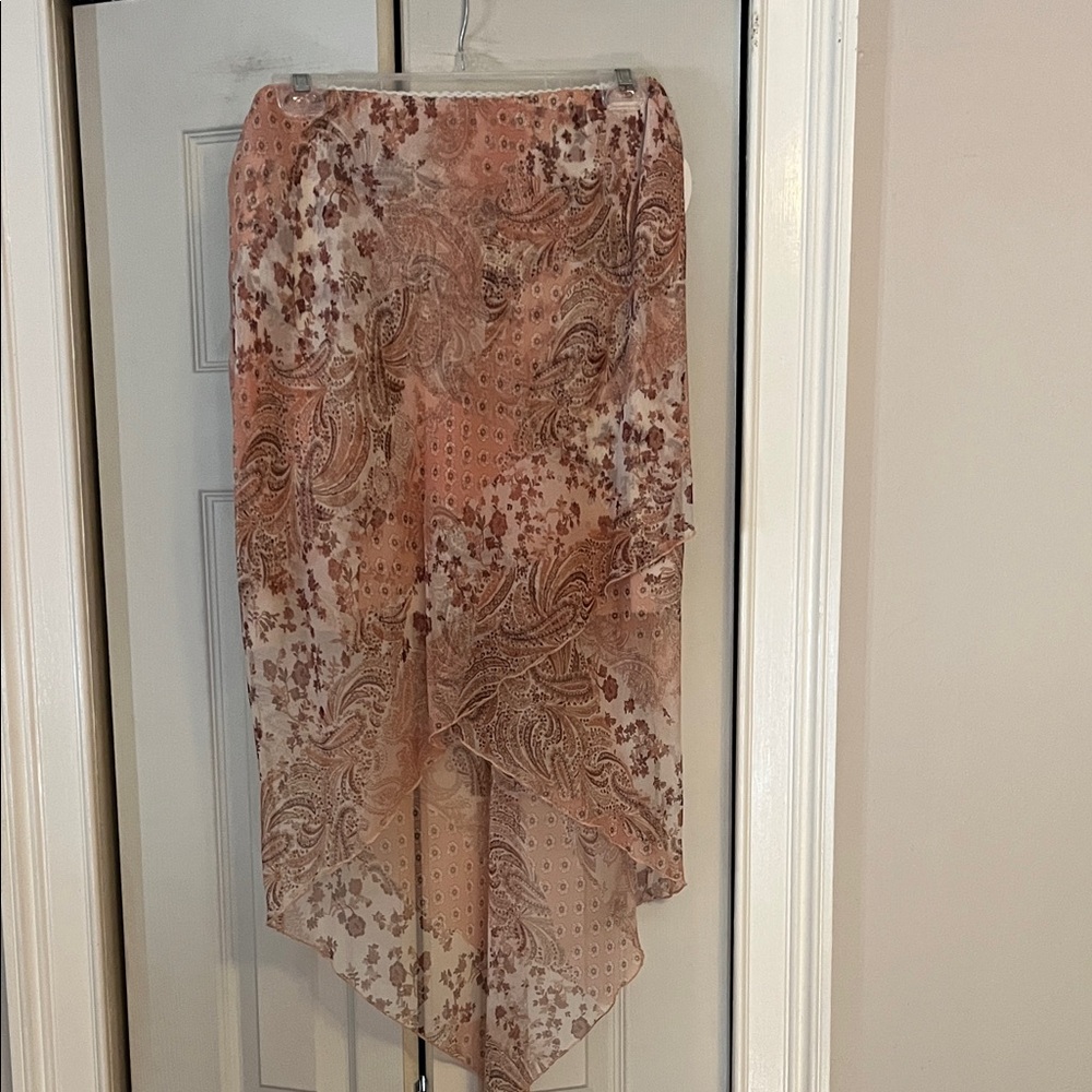 Younique Pink and Cream Paisley Midi Skirt